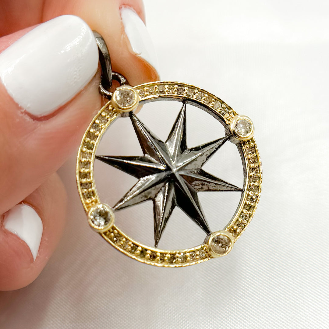 DP696. Diamond Sterling Silver Round Star Pendant with Gemstone