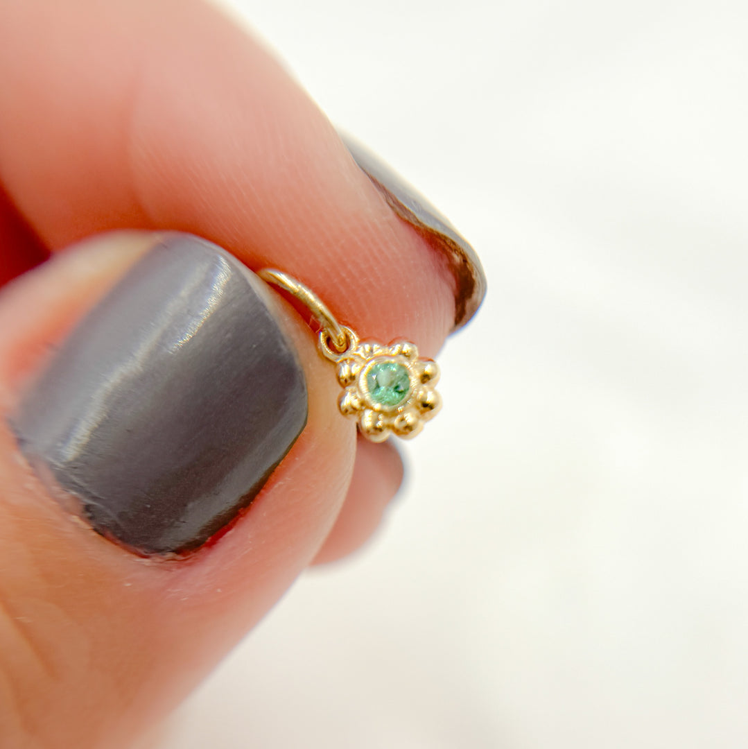 GDP429. 14K Solid Gold Diamond Flower Charm
