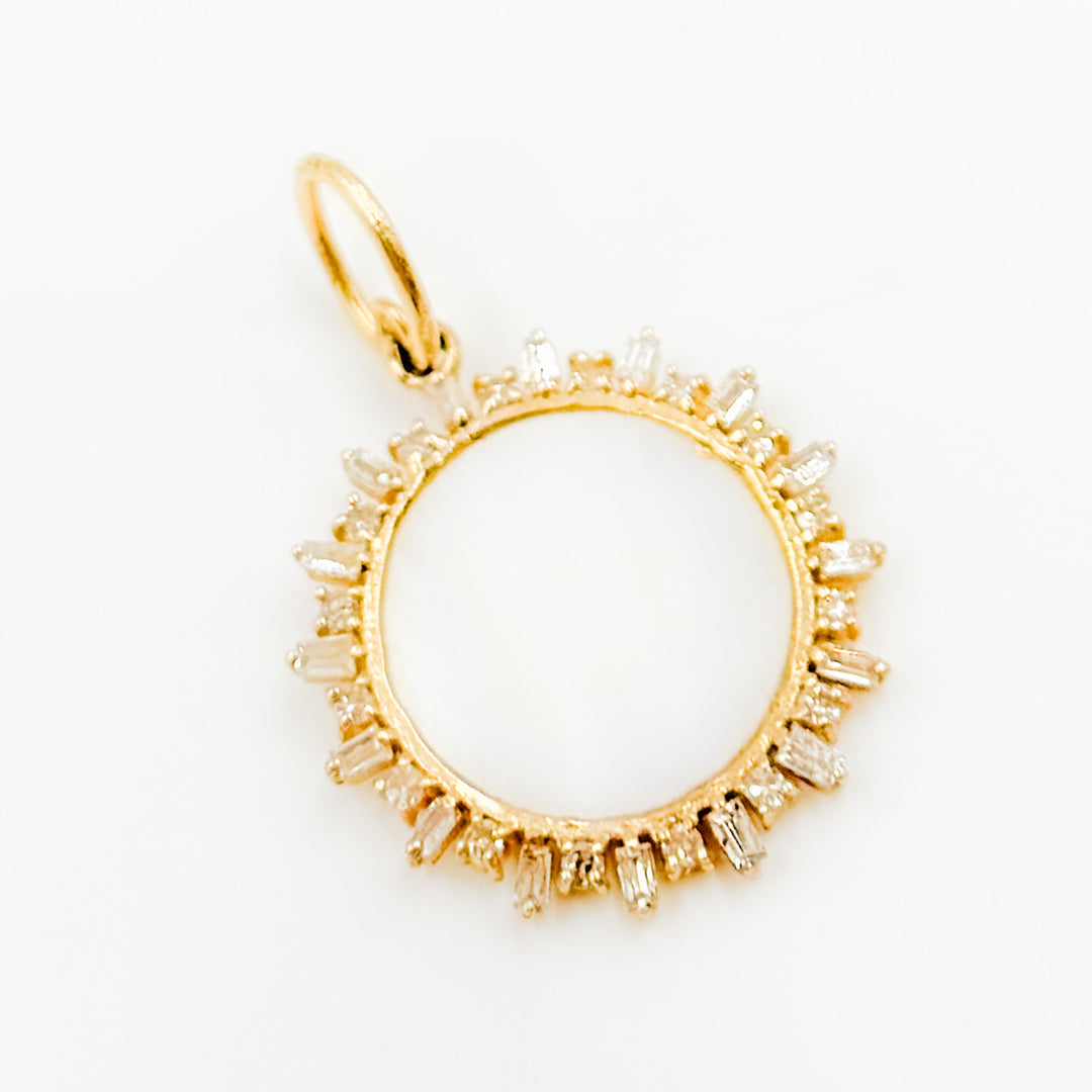14K Solid Gold Mother of Pearl, and Diamonds Round Pendants