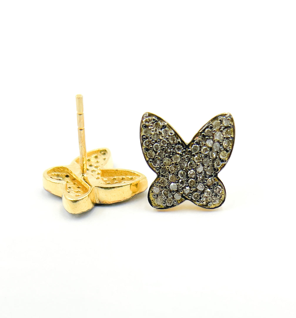 DE048. Diamond Sterling Silver Butterfly Studs