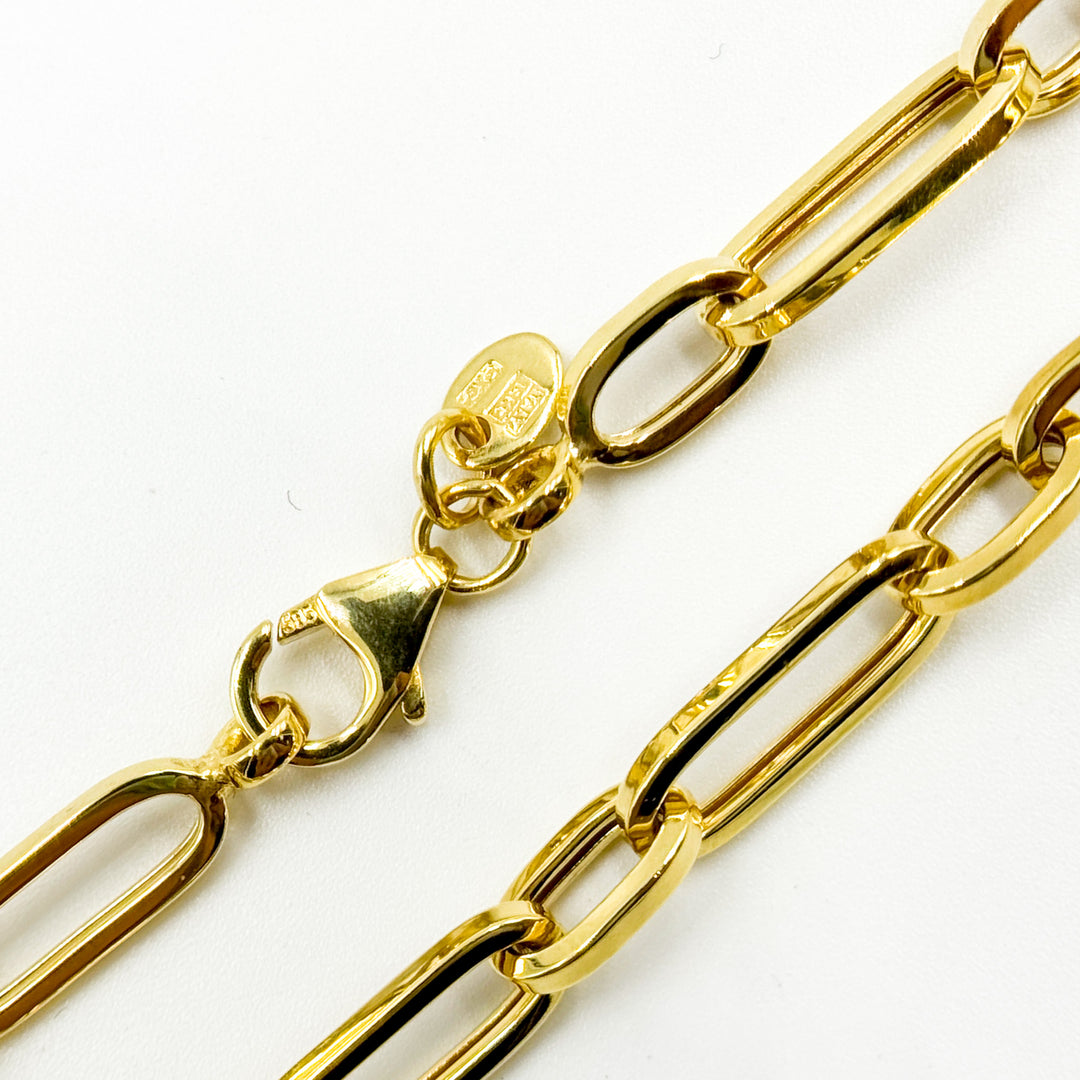 TRE001. 14k Solid Yellow Hollow Gold Long and Short Link Chain