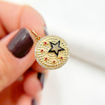 Load image into Gallery viewer, 14k Solid Gold Circle Charm with Diamonds, Gemstones, and Enamel with Stars. KG236
