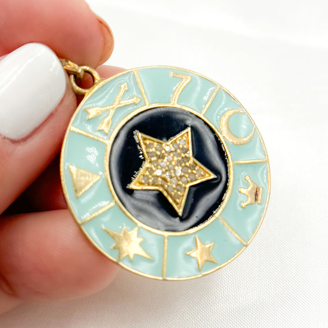 DP530A. Diamond Sterling Silver Round Star Enamel Pendant