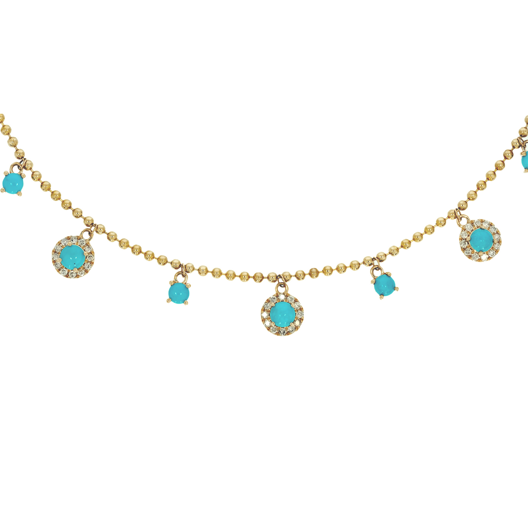 NFE72365. 14K Solid Gold Round Gemstone and Diamond Fancy Necklace
