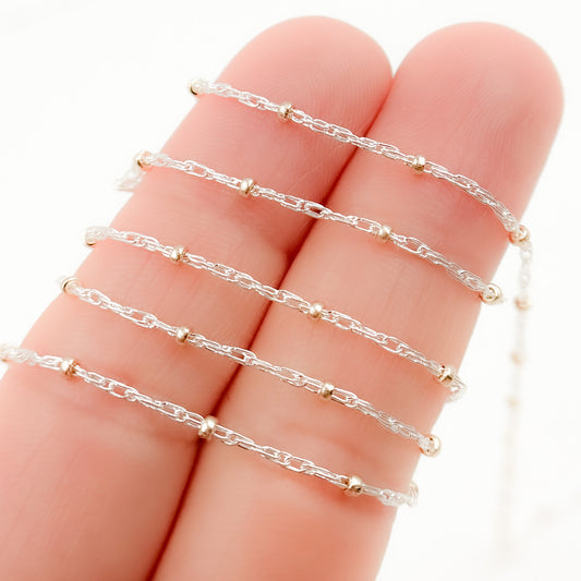 Sterling Silver Rope Chain with 14k Gold Filled Beads