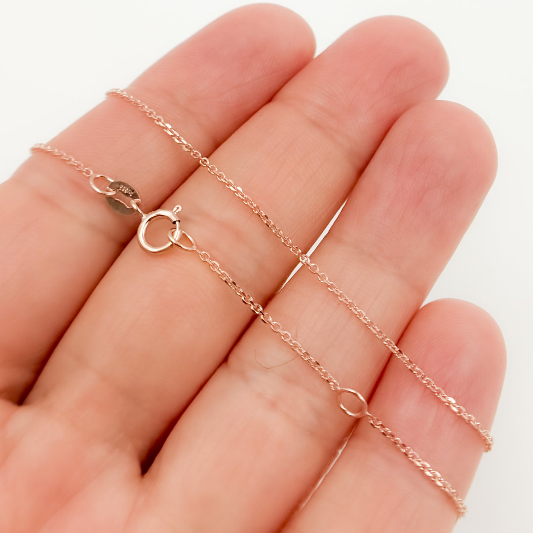 030R04T4J051RG. 14K Solid Rose Gold Diamond Cut Cable Chain with Extender