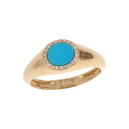 DRN04784TQ. 14k Solid Gold Turquoise and Diamond Fancy Ring