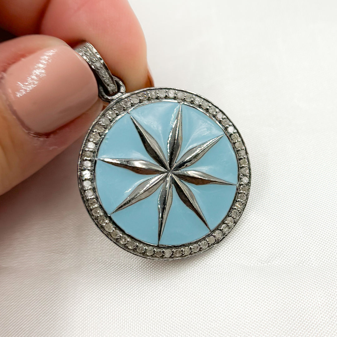 DP502A. Diamond Sterling Silver Round Star Enamel Pendant