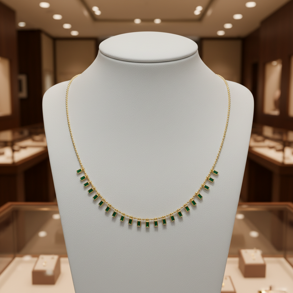 NFZ71948. 14K Solid Gold Gemstone Dangle Rectangle Necklace