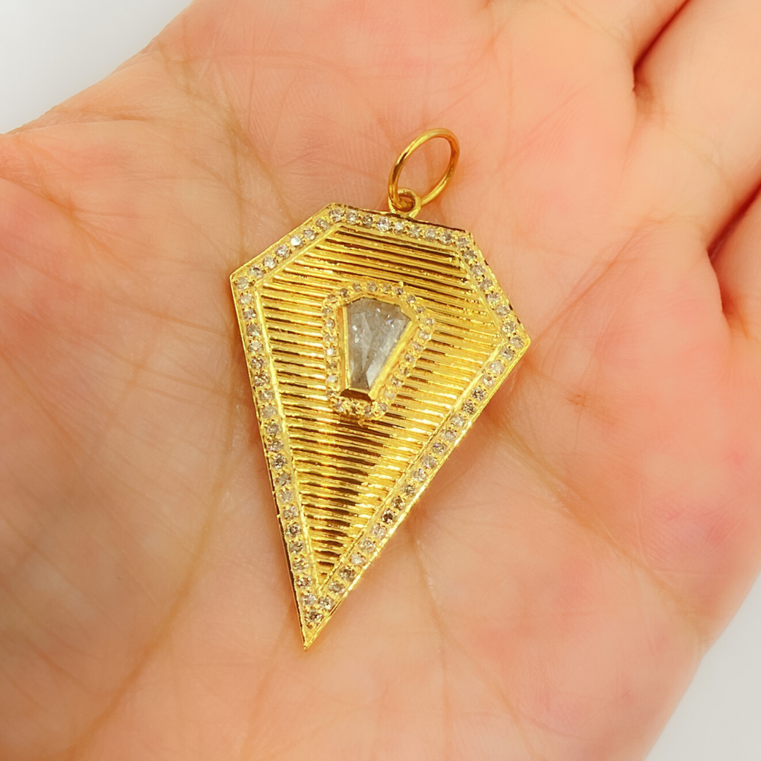 14K Solid Gold Charm. Diamond Pendant with Diamonds. CGDP41