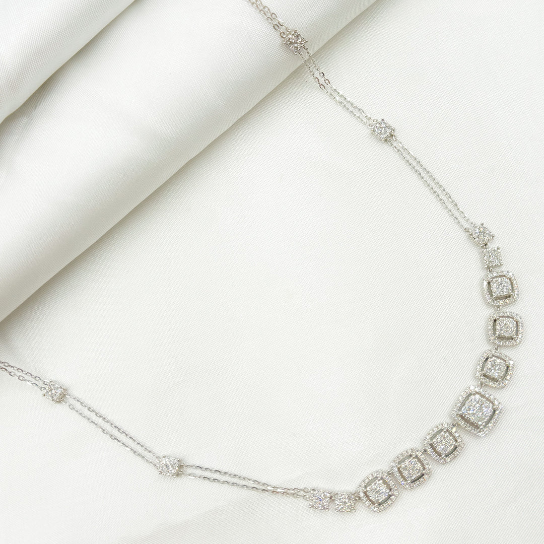 14K Solid White Gold Diamond Necklace. NK112596