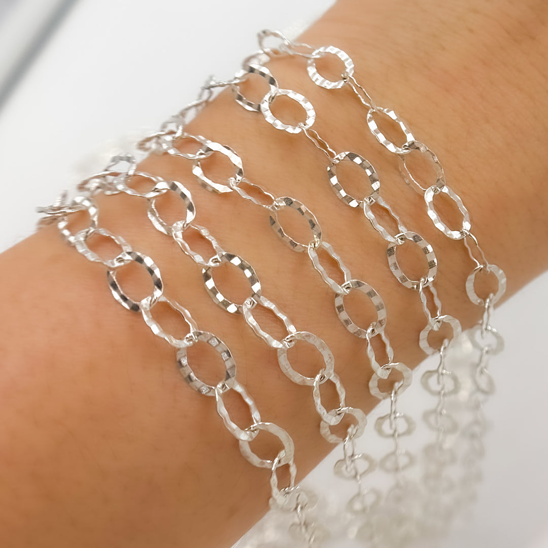 Y97SS. Sterling Silver Hammered Round Link Chain