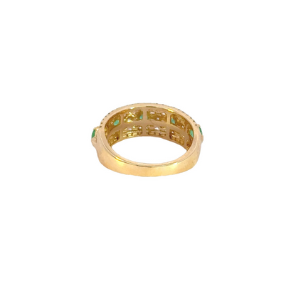 14K Solid Yellow Gold Diamond and Emerald Band Ring.