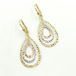 Load image into Gallery viewer, GER113. 14K Solid Gold Dangle Earring with Tri - Color Diamond Cut Drops.