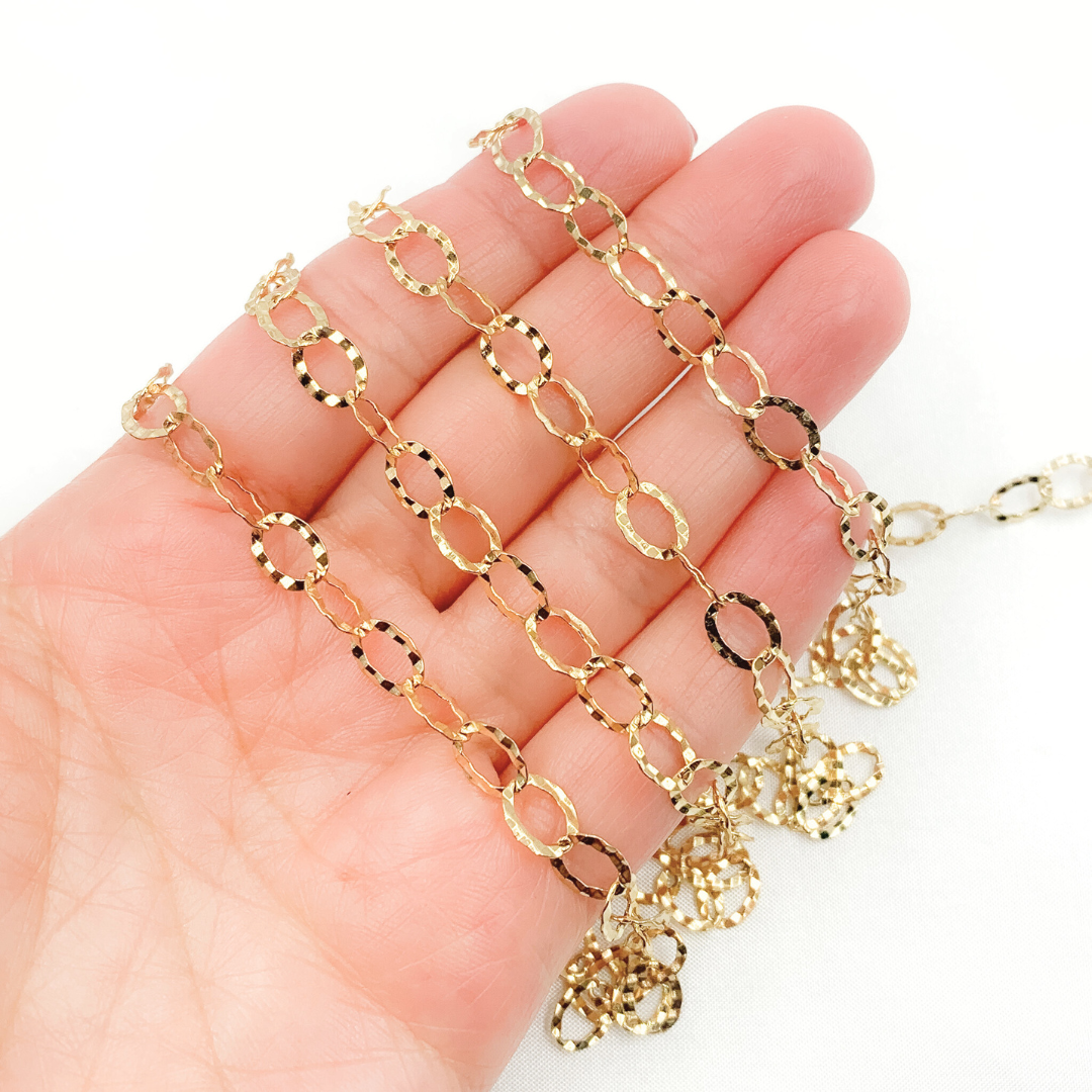 Gold Plated 925 Sterling Silver Hammered Round Link Chains