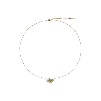 NFD70803. 14k Solid Yellow Gold, Diamonds & Precious Stones Cable Link Evil Eye Necklace