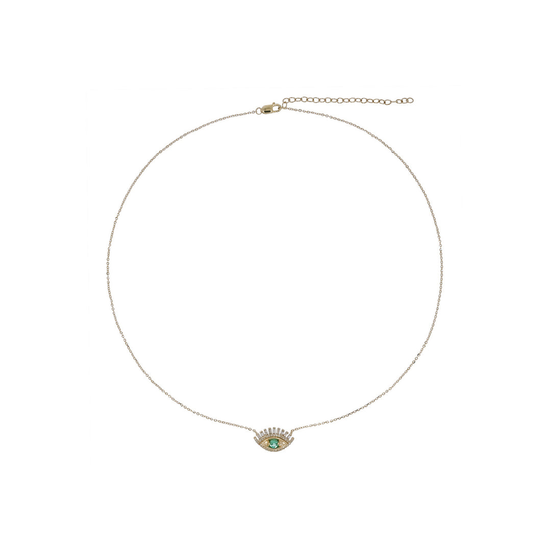 NFD70803. 14k Solid Yellow Gold, Diamonds & Precious Stones Cable Link Evil Eye Necklace