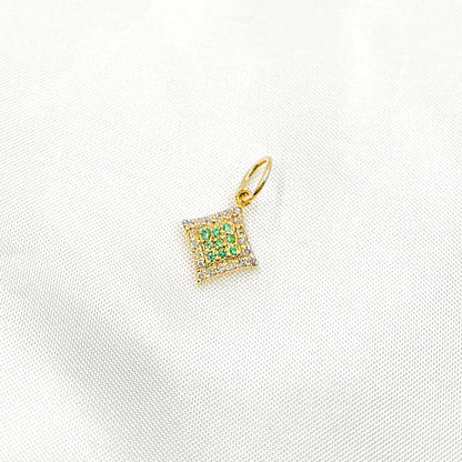 GDP374. 14K Solid Gold Diamond Shape Charm with Diamonds and Gemstones
