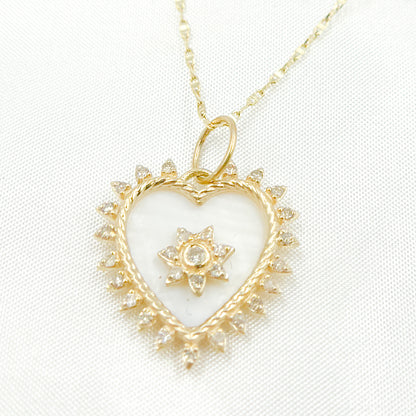 14k Solid Gold Diamond and Mother of Pearl Heart Charm. GDP665