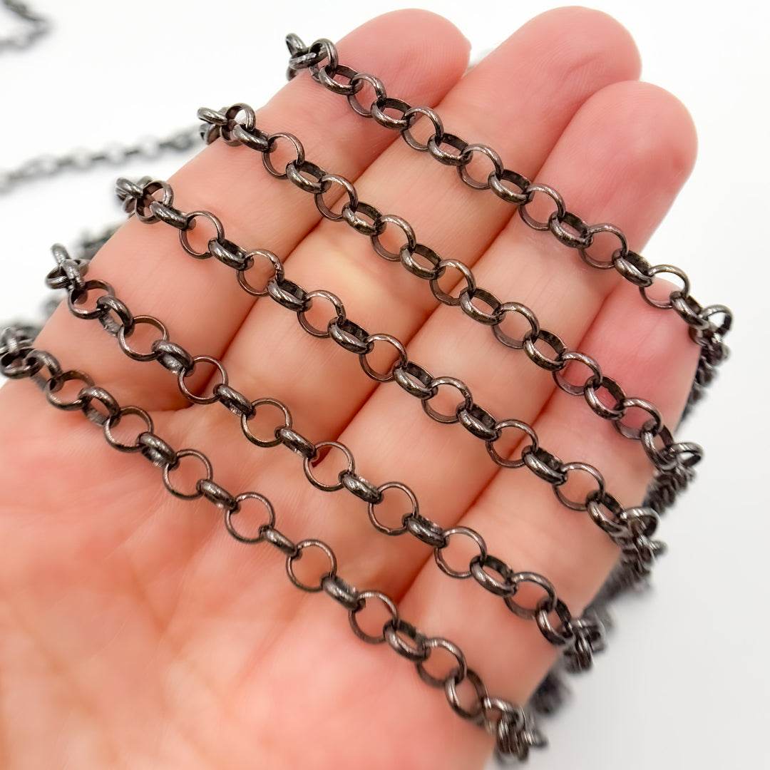 V89BR. Black Rhodium Sterling Silver Rolo Chain