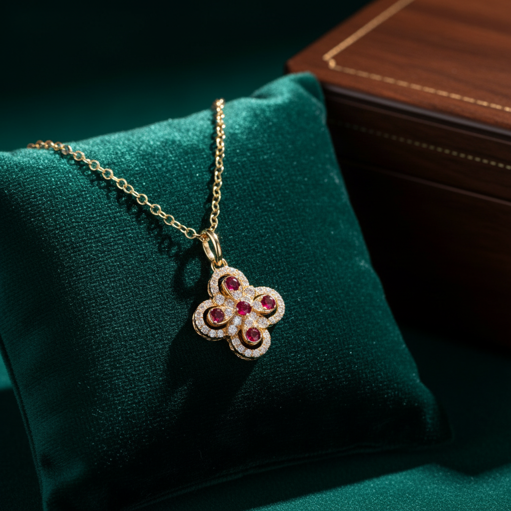 PFF33676RU. 14K Solid Gold Diamond and Ruby Charm