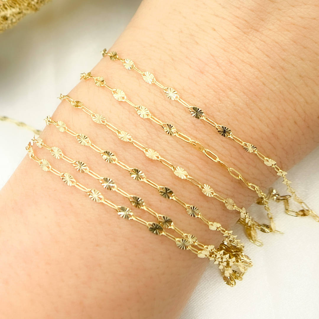 14k Yellow Gold Oval & Diamond Cut Link Chain