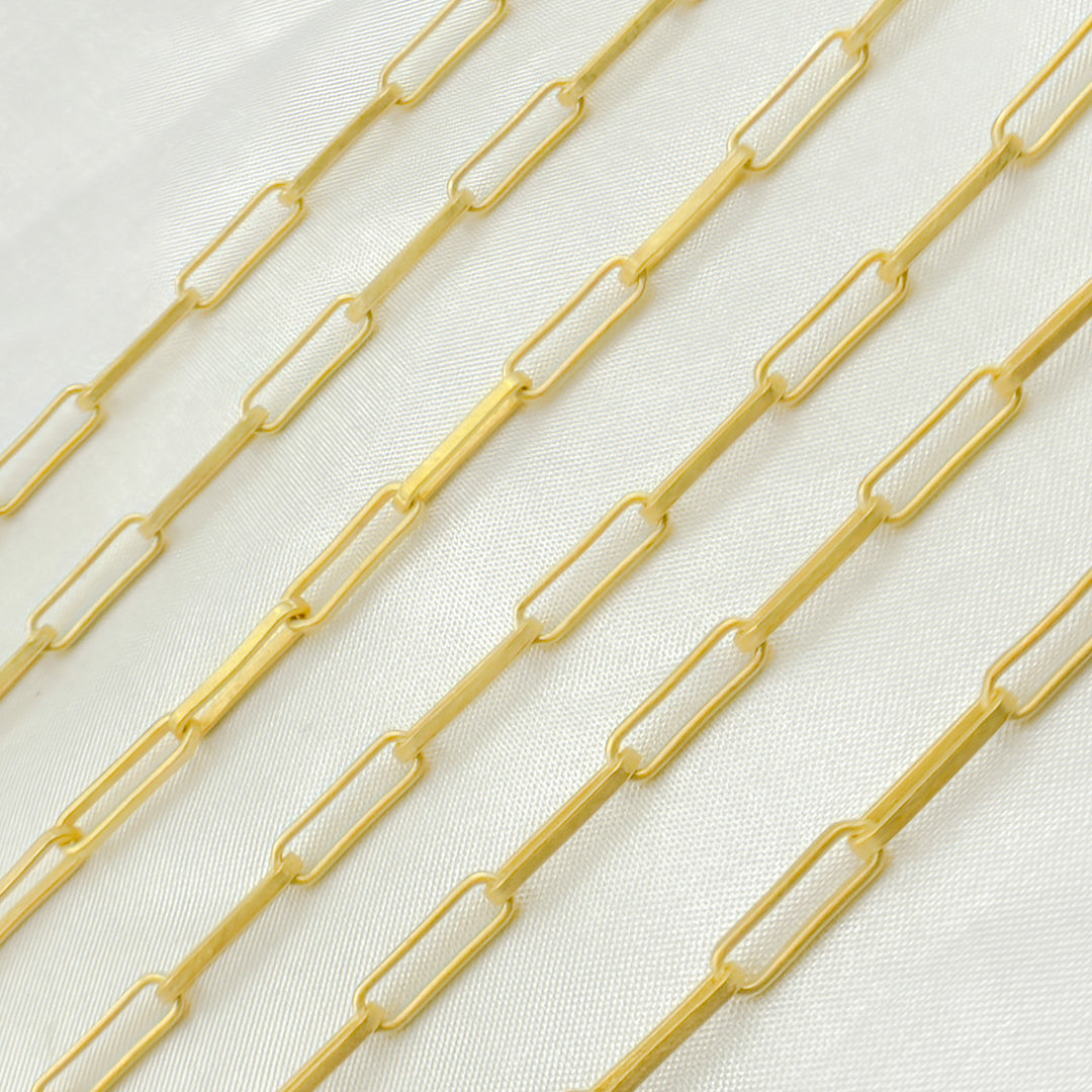 Gold Plated Mat 925 Sterling Silver Flat Paperclip Chain. V128GPM