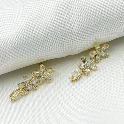 ER417847. 14k Solid Gold Diamond Flower Dangle Stud Earrings