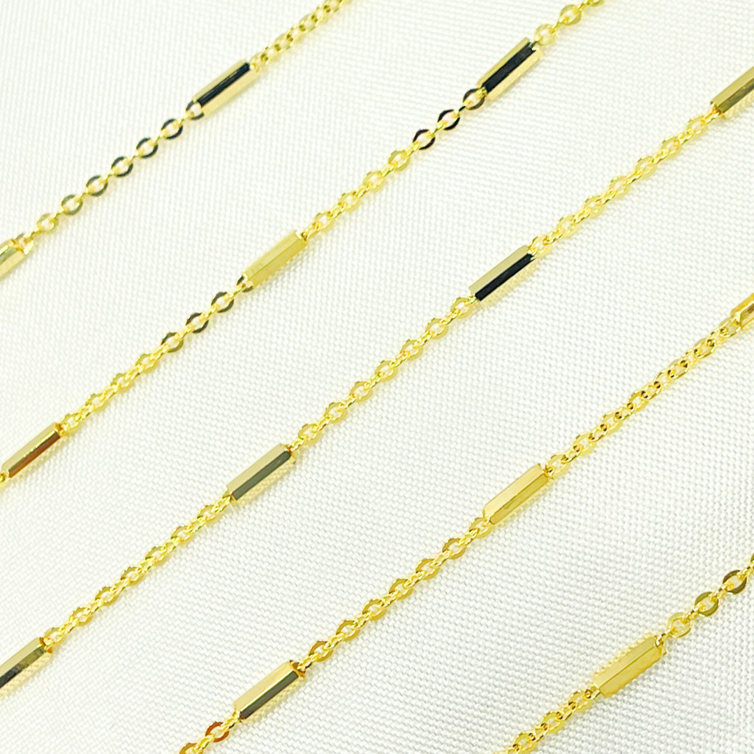 032R07B1TP0L8LbyFt. 14K Solid Yellow Gold Cable Bars Chain