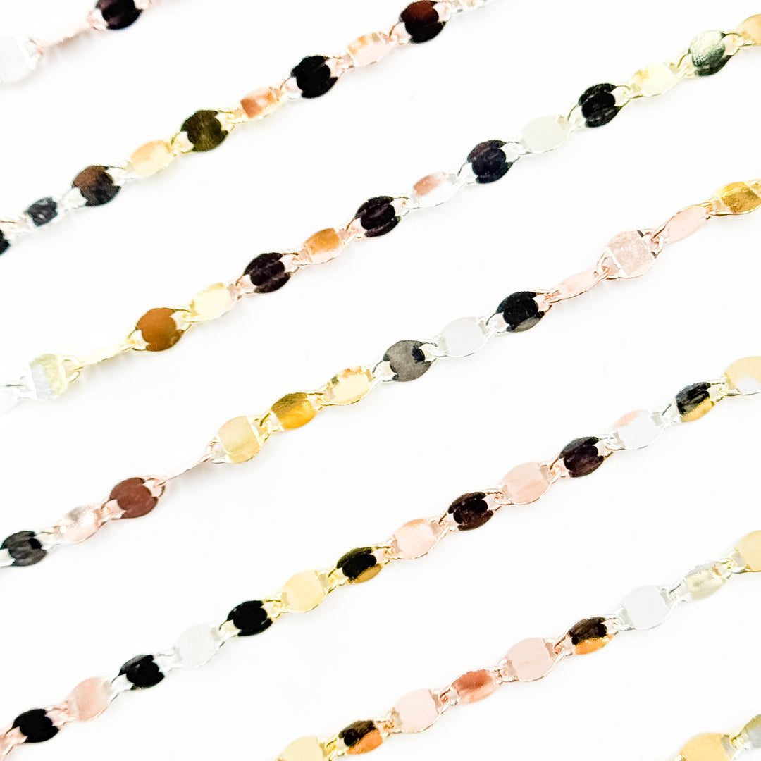 Z122GSR. White Silver, Gold Plated, and Rose Gold Plated Silver Marina Chain