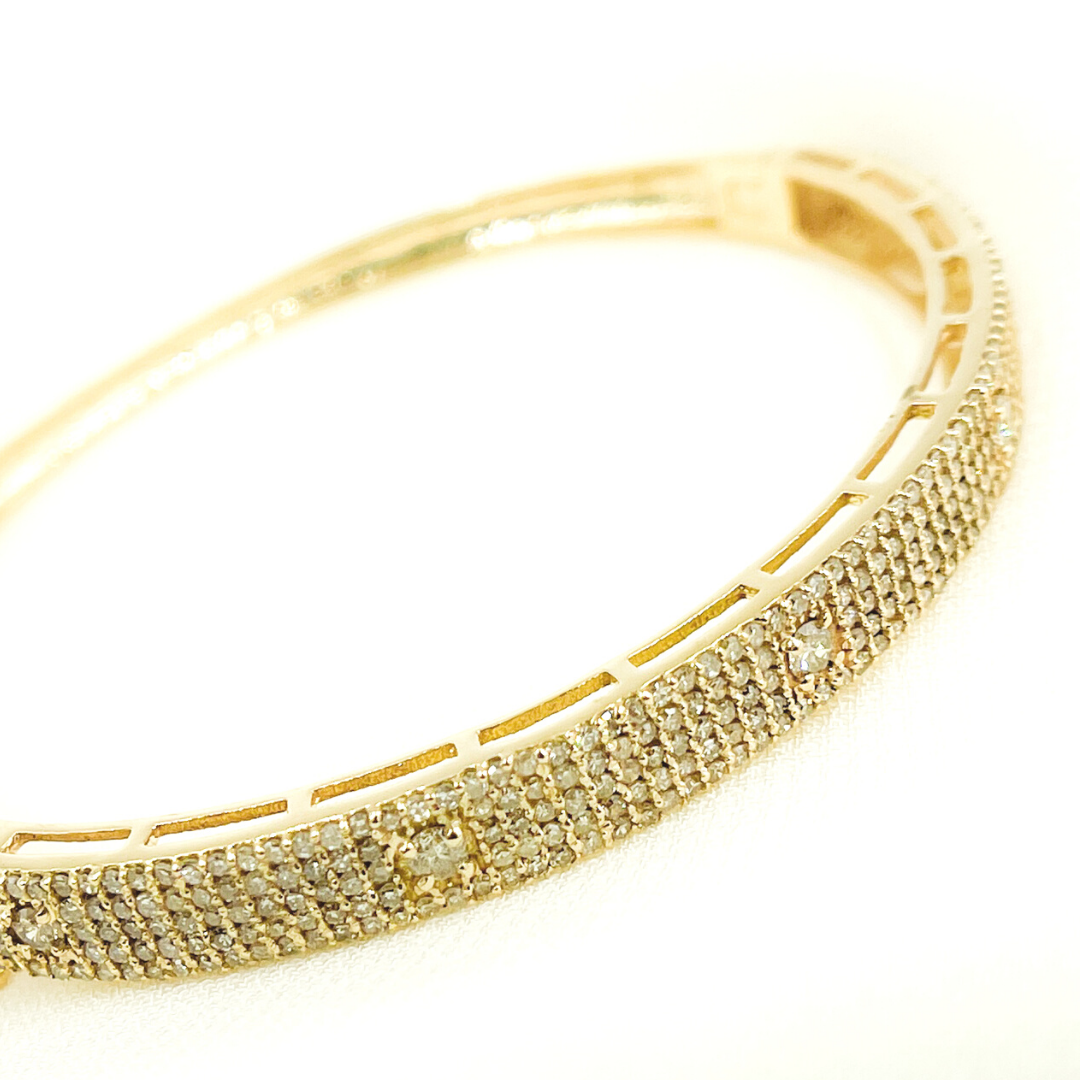 14K Solid Gold Bangle with Diamonds. KG92