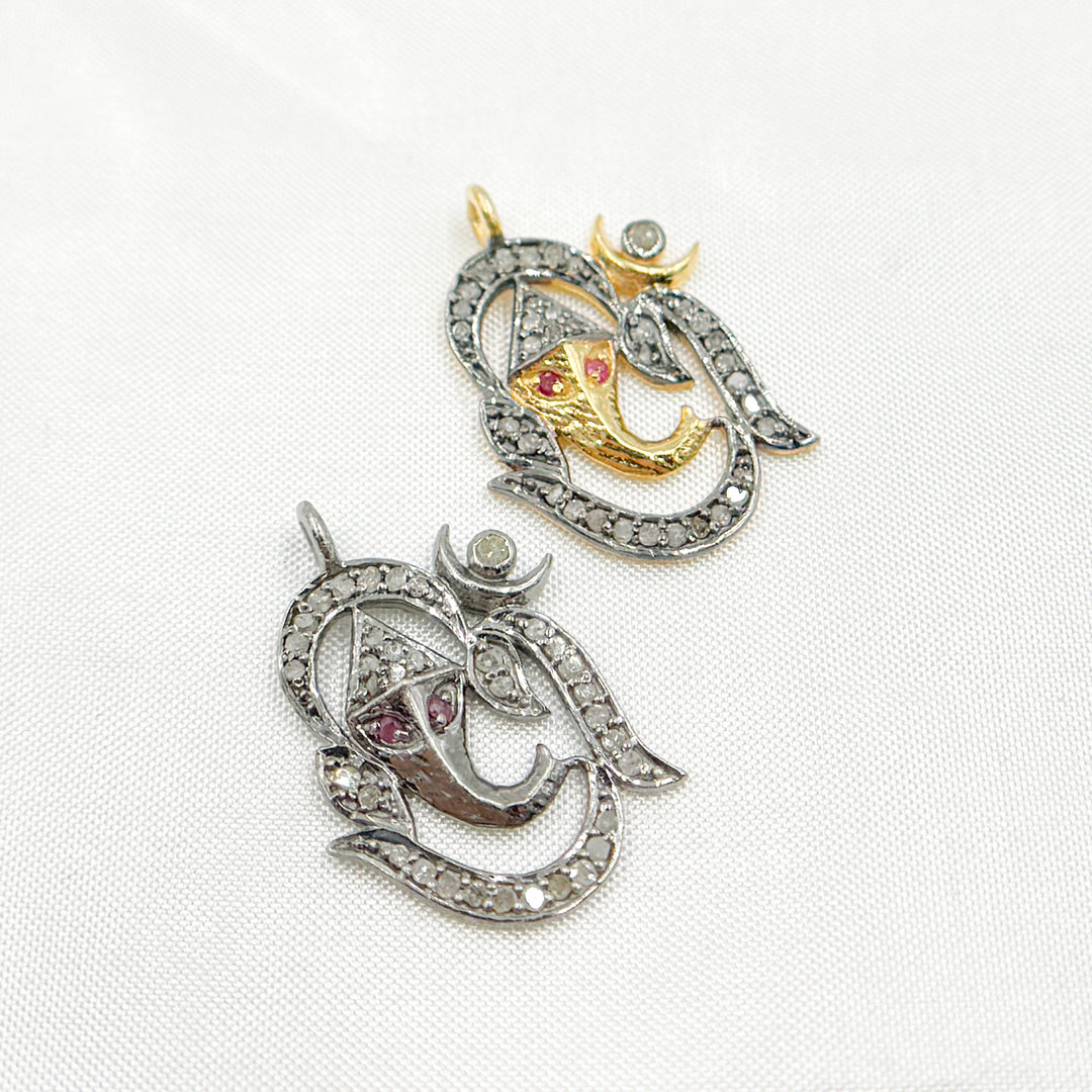 DC1014. Diamond Sterling Silver OM Symbol Pendant with Ruby