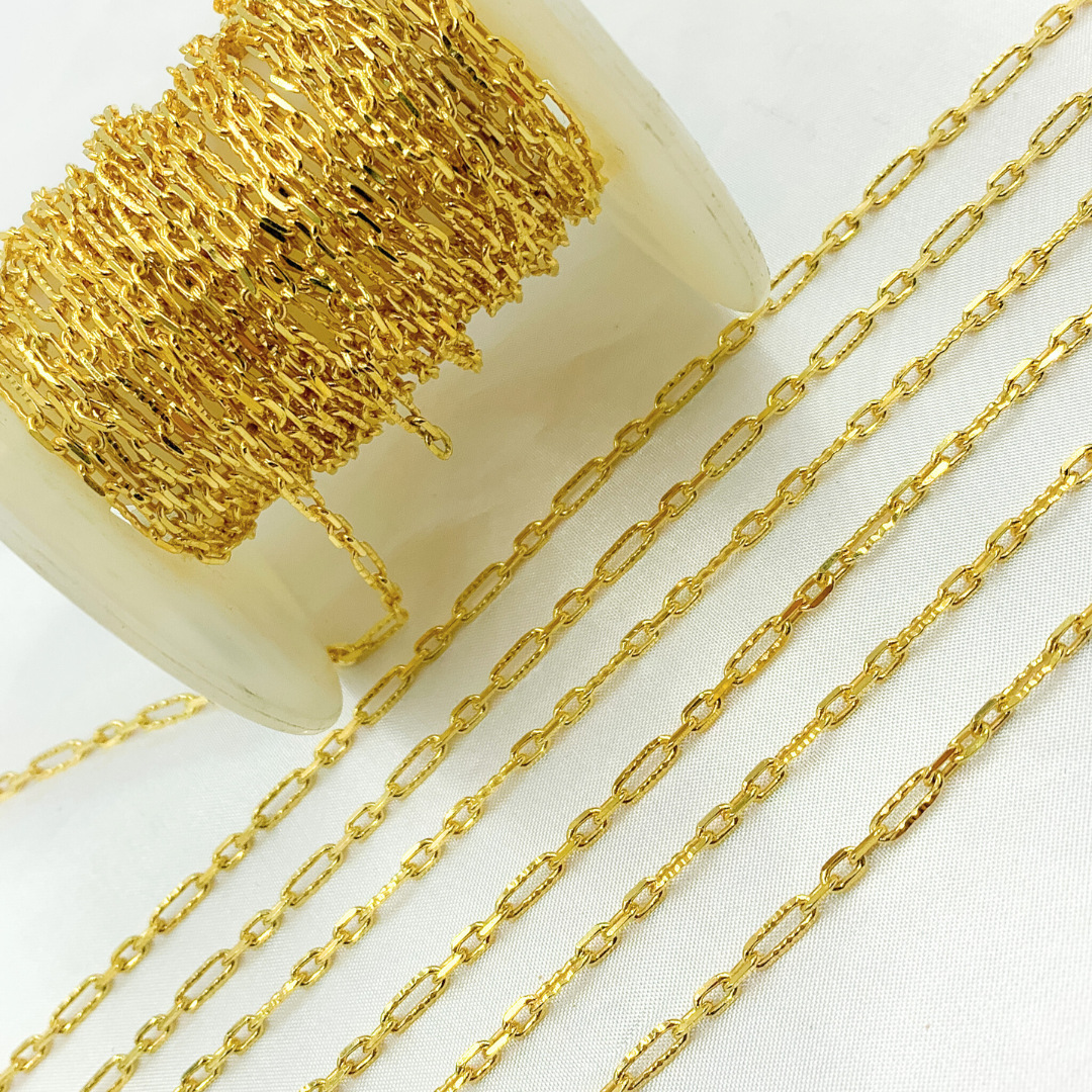 Gold Plated 925 Sterling Silver Hammered Long & Short Oval Link Chains
