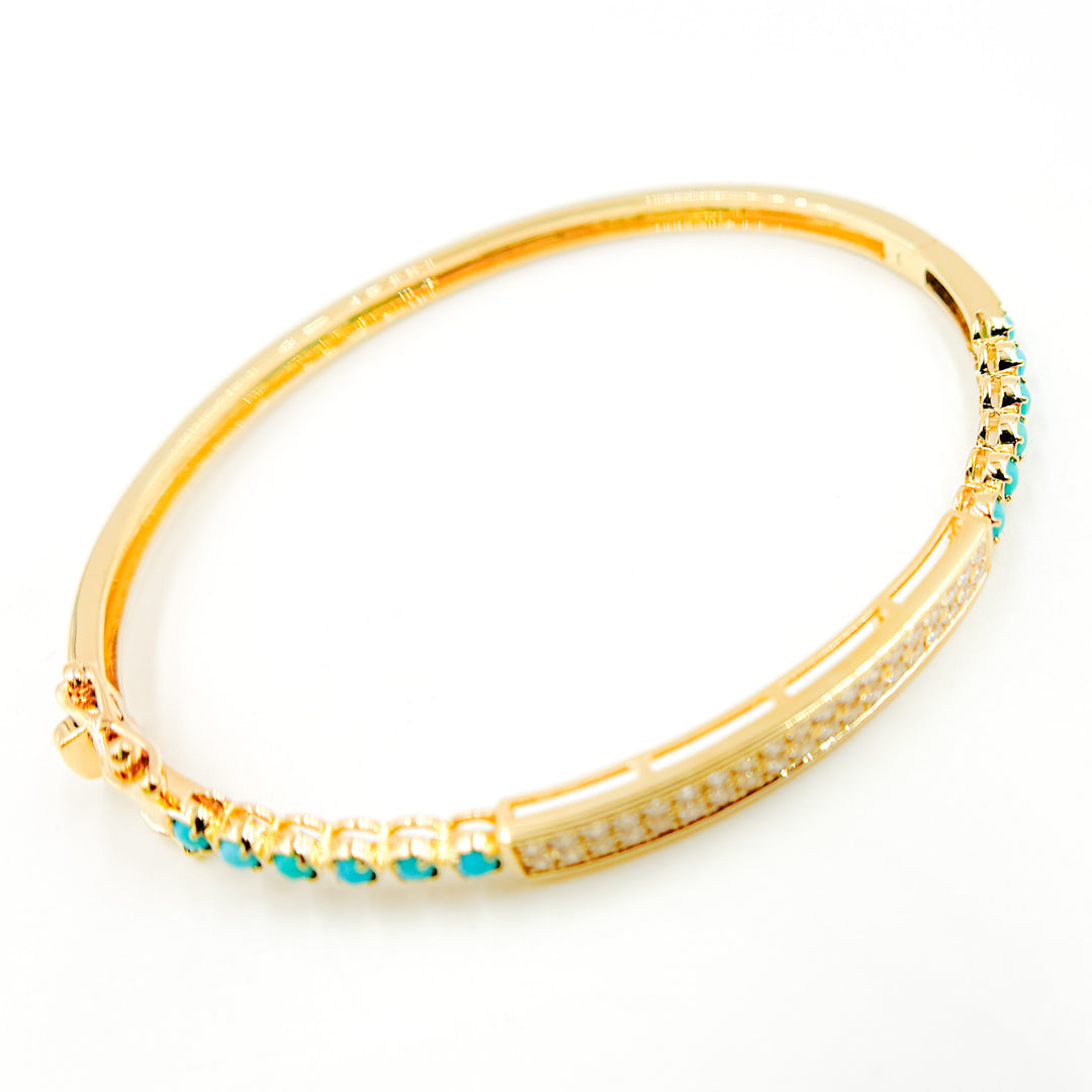 BNH68564TQ. 14K Solid Gold Diamond and Round Turquoise Bangle