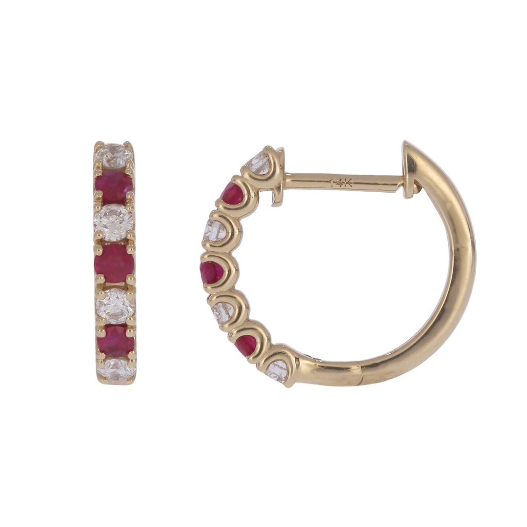 EHE57608. 14K Solid Gold Diamond and Gemstone Huggies