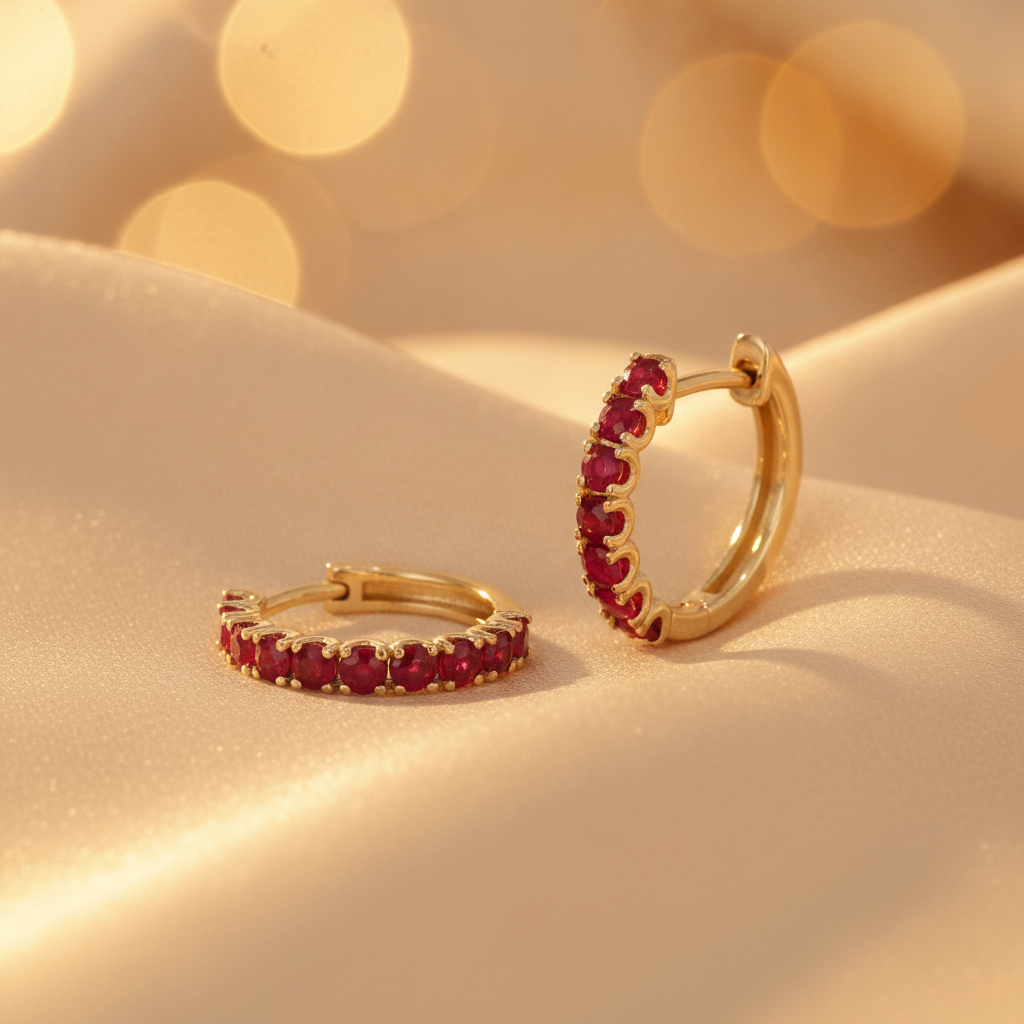 EHZ57608. 14K Solid Gold Gemstone Huggies