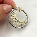 Load image into Gallery viewer, Diamond Sterling Silver Round Moon &amp; Star Pendant
