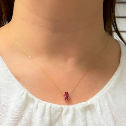 14K Solid Gold Baguette Shape Natural Gemstone Chains