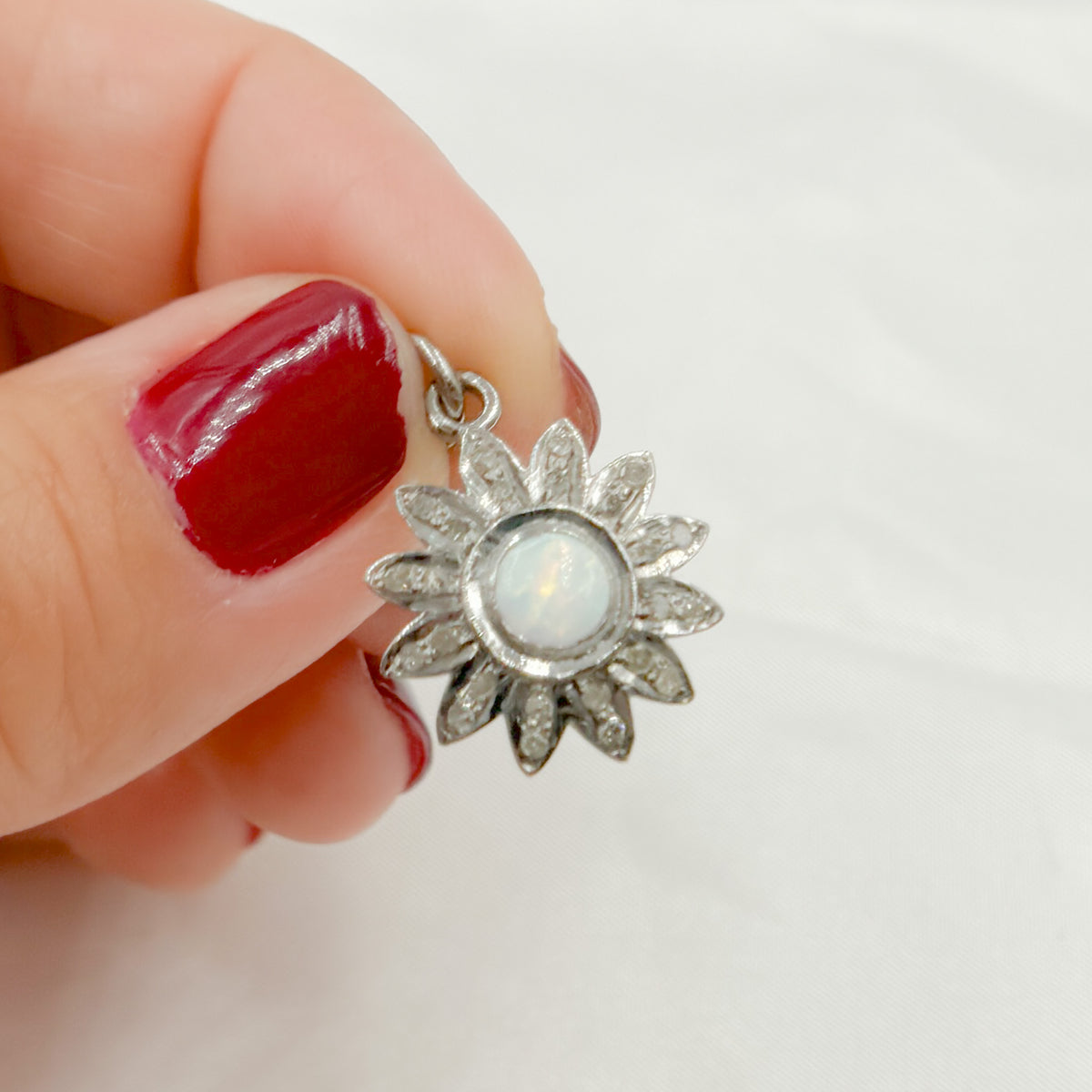 DC407. Diamond Sterling Silver Flower Pendant with Gemstone
