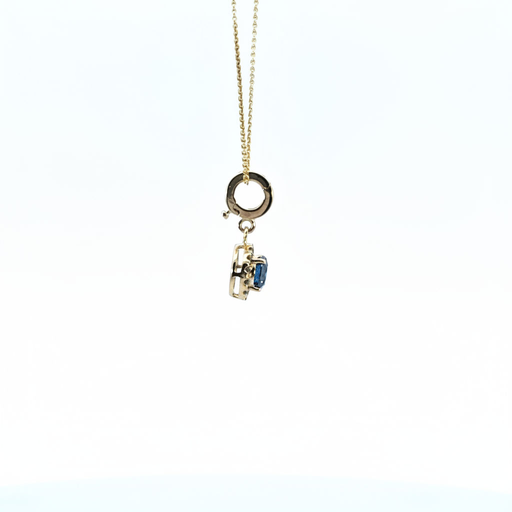CMF00358B. 14K Solid Gold Blue Natural Diamond Round Charm