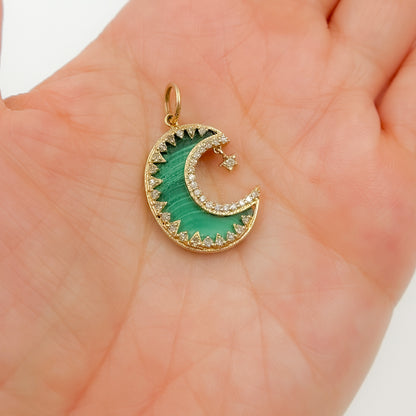 KG262. 14K Solid Gold Moon and Dangle Star Pendant