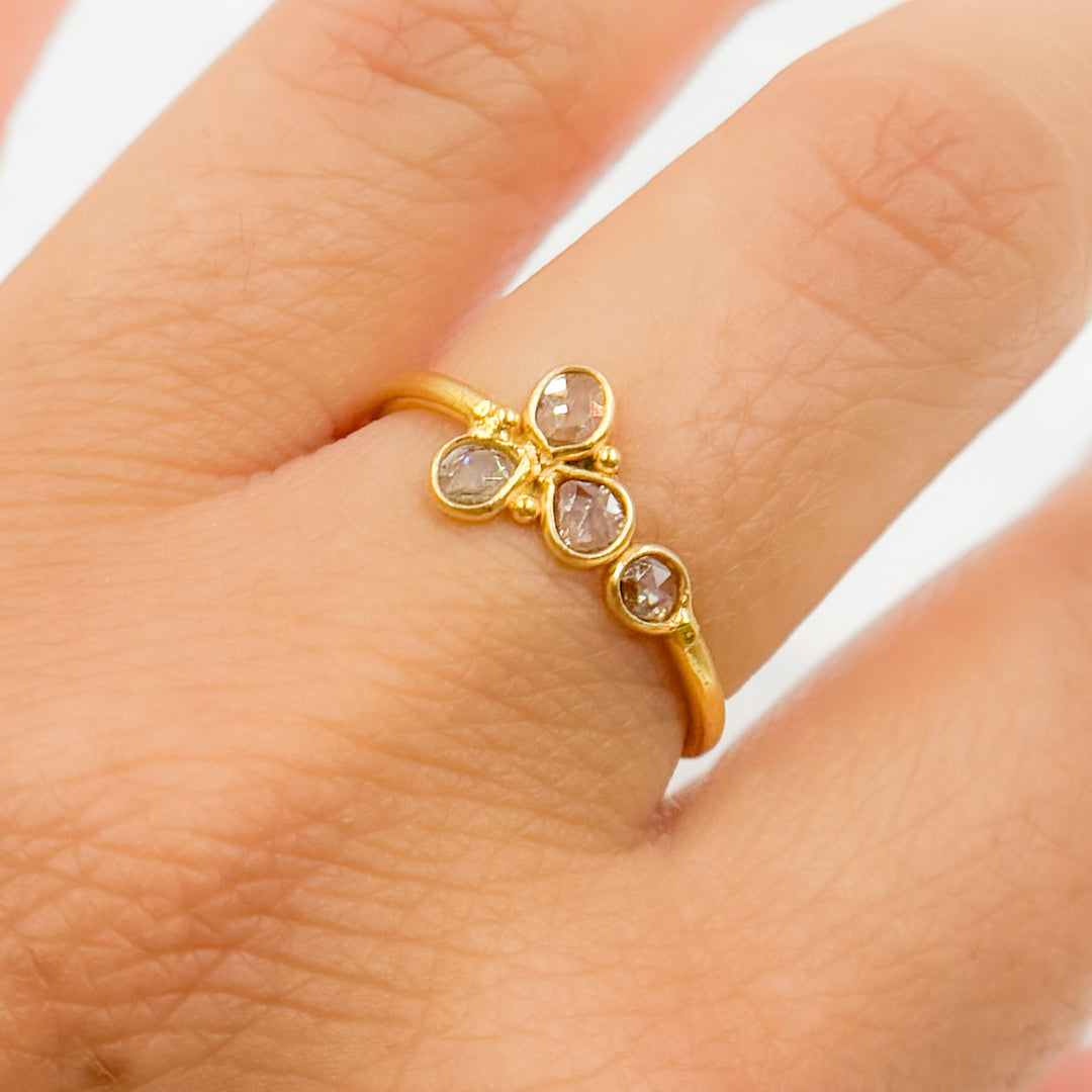 DR036. Diamond Sterling Silver Gold Plated Flower Ring