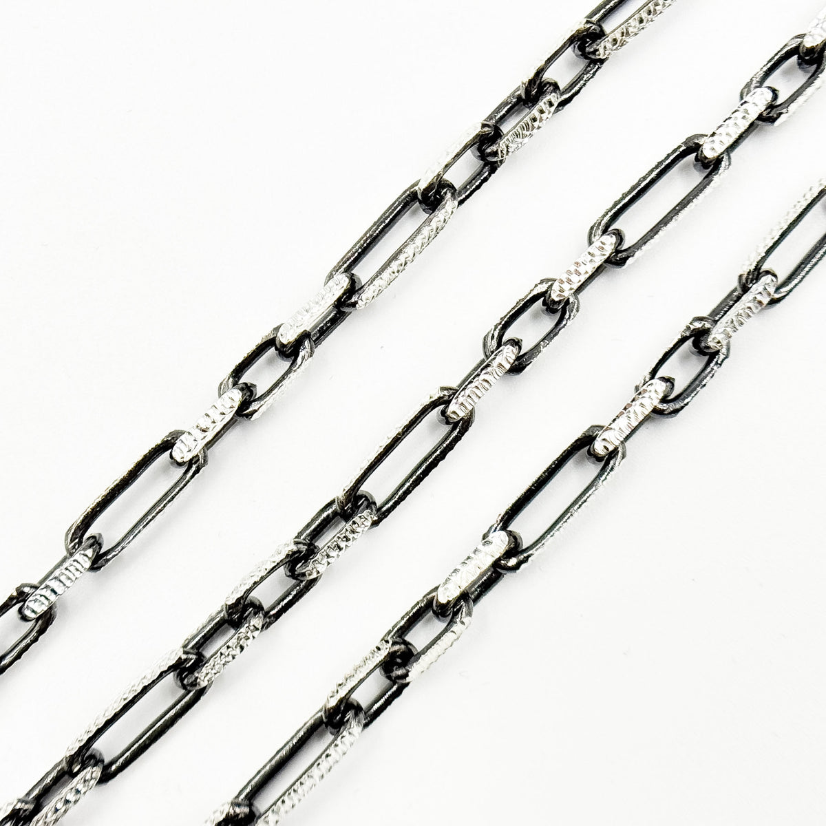 Z119SBDC. Black Rhodium and White Sterling Silver Paperclip Diamond Cut Cable Chain