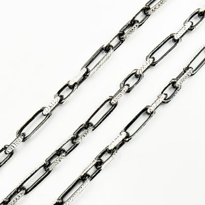 Z119SBDC. Black Rhodium and White Sterling Silver Paperclip Diamond Cut Cable Chain