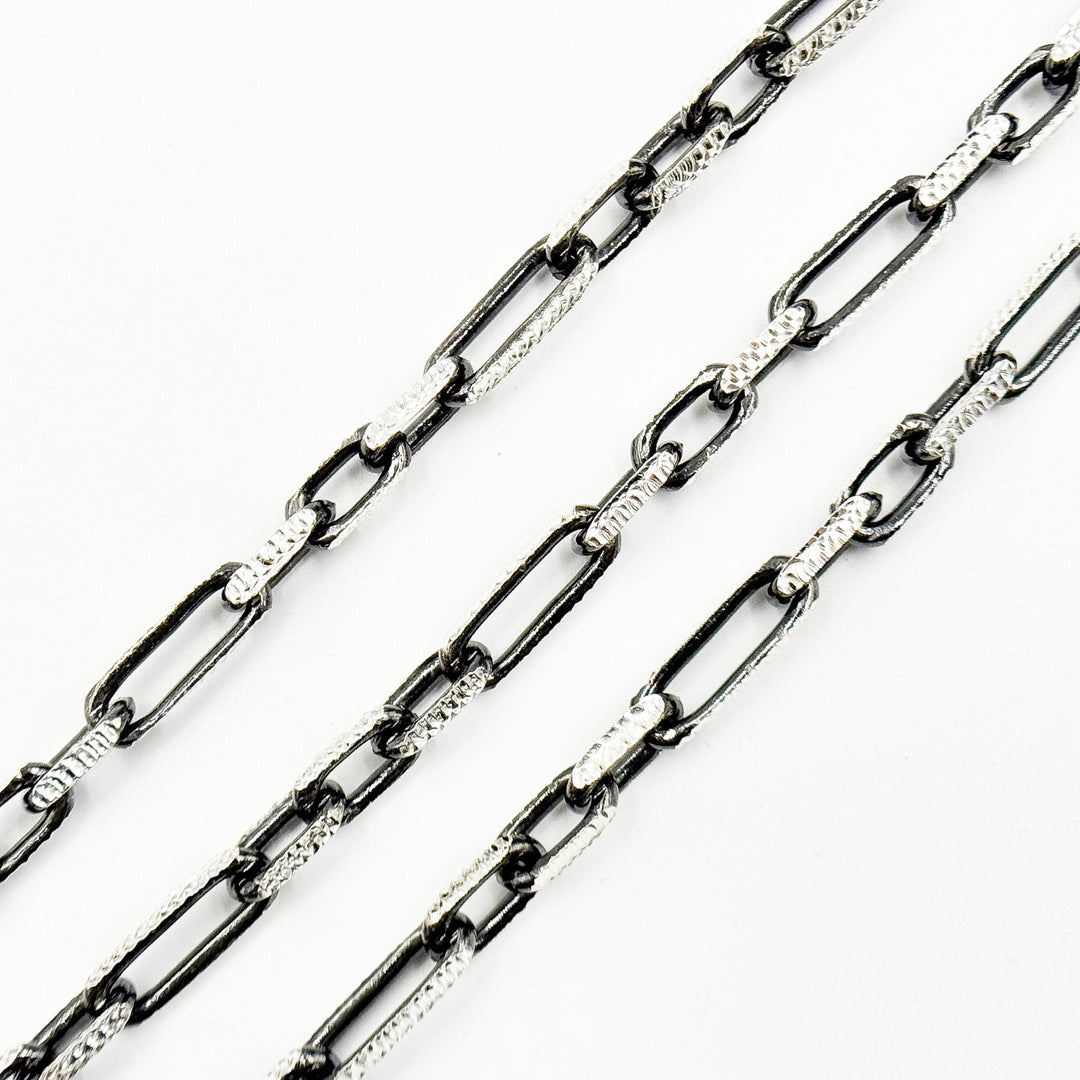 Z119SBDC. Black Rhodium and White Sterling Silver Paperclip Diamond Cut Cable Chain