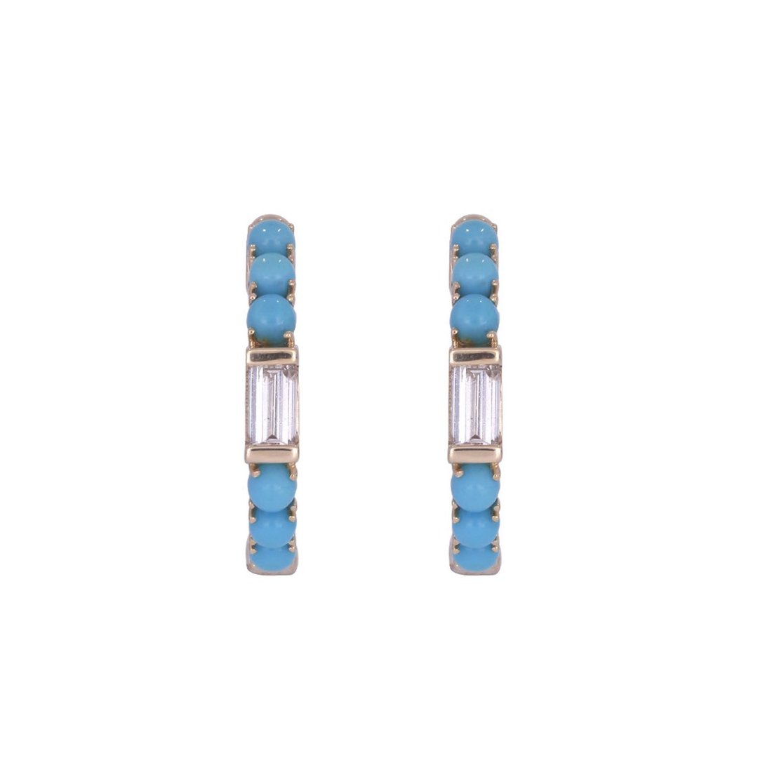 EHE57441. 14K Solid Gold Diamonds and Gemstone Hoops