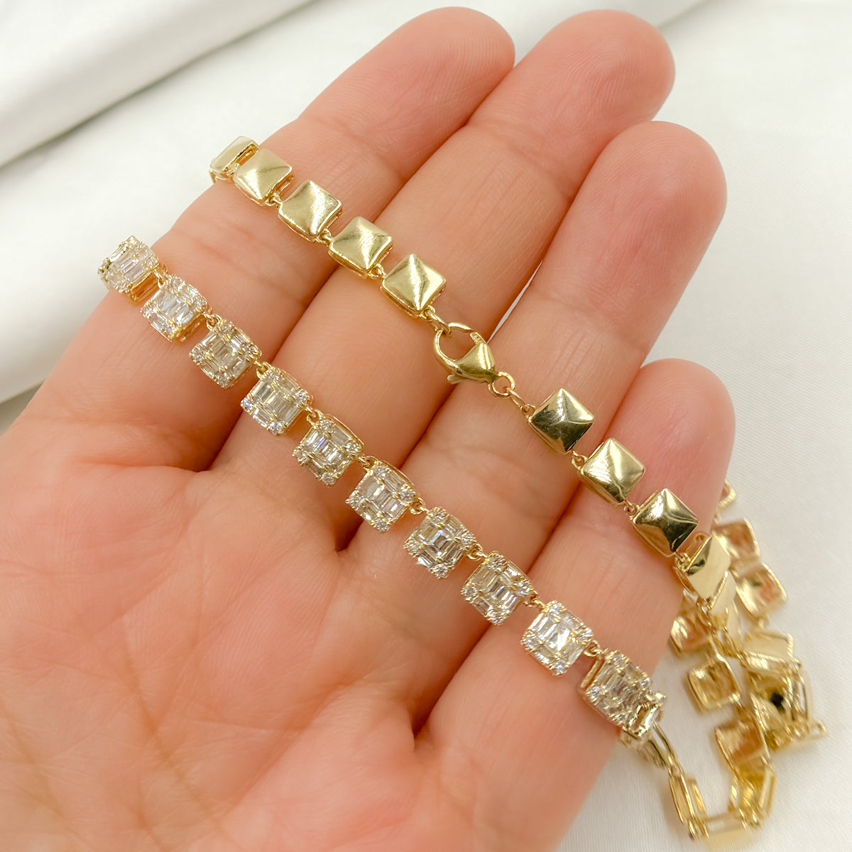 NFP71428. 14K Solid Gold Diamond Baguette Squares Necklace