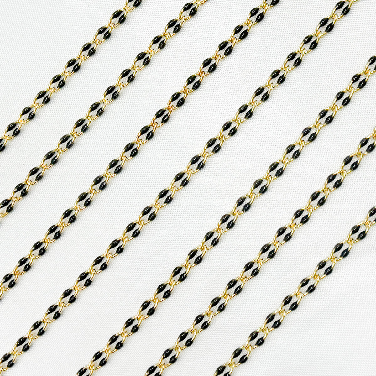 925 Sterling Silver Gold Plated Black Enamel Cable Link Chains
