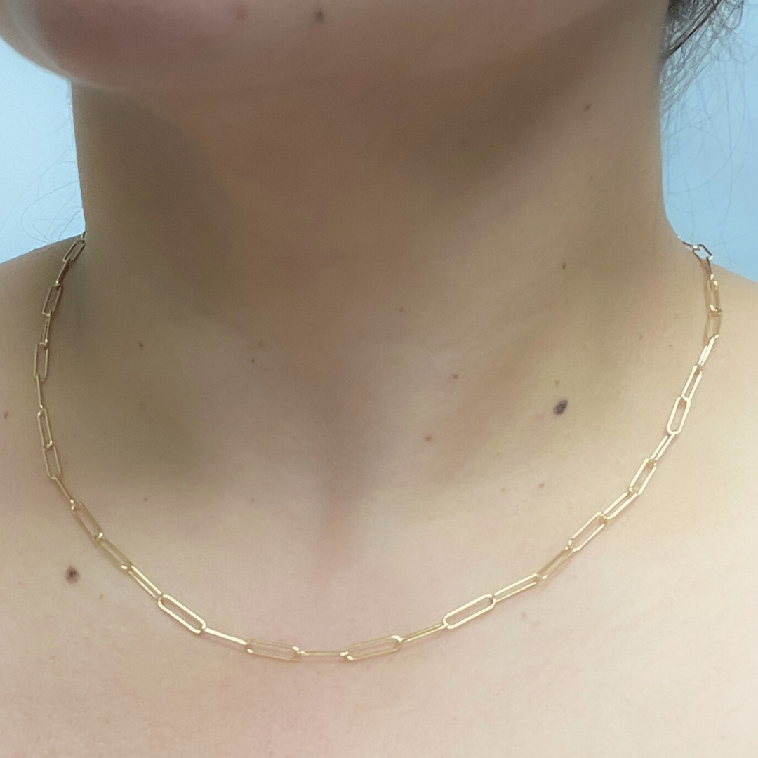 172. 14K Solid Gold Paperclip Necklace