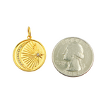 Load image into Gallery viewer, 14K Solid Gold with Diamonds Circle Shape Charm with Moon and Star in the Center. GDP241
